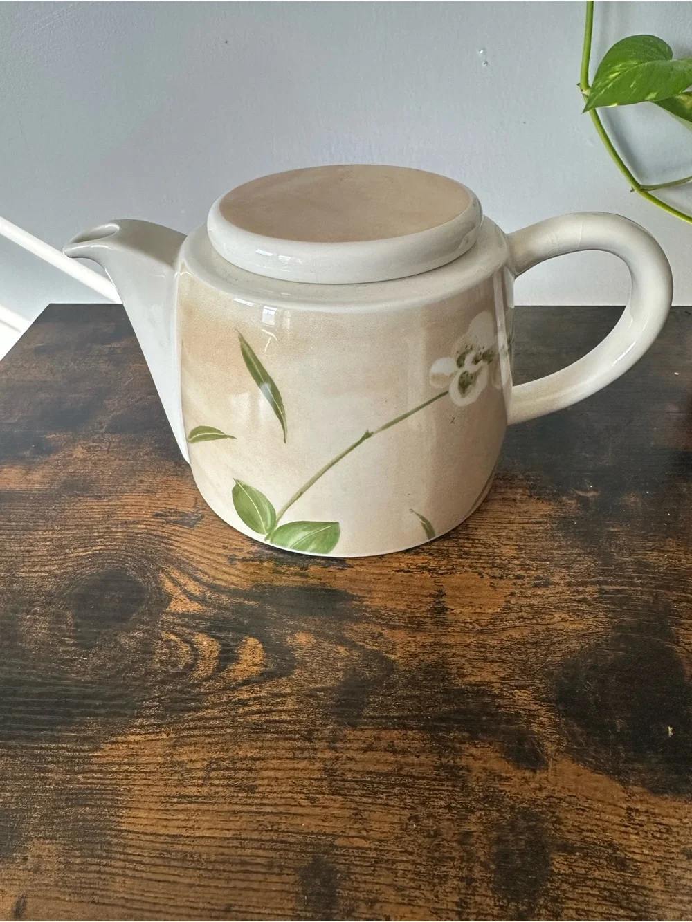 Crate and Barrel Cream Floral Ceramic Tea Set - Teapot, Creamer & Sugar Bowl